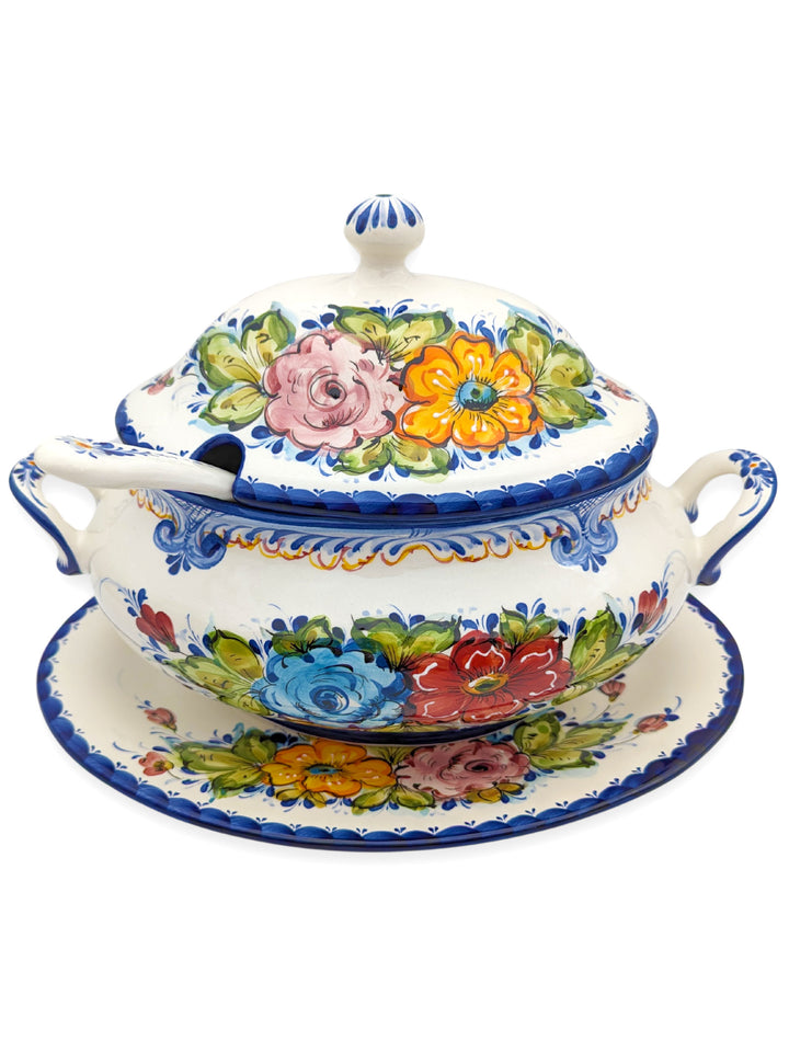 Hand Painted Alcobaça Ceramic Decorative Tureen Floral Design