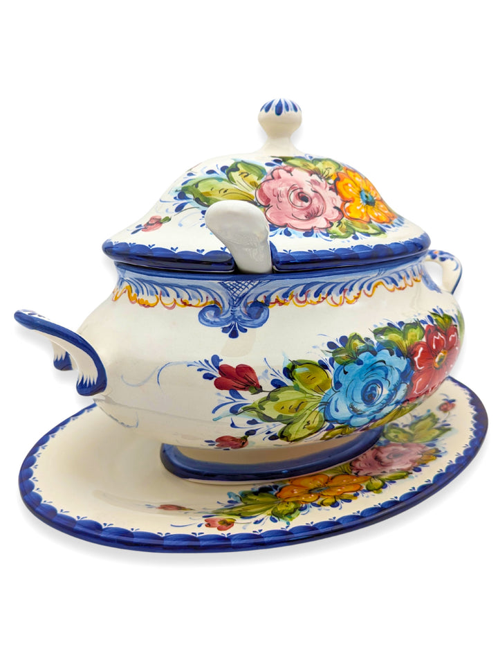 Hand Painted Alcobaça Ceramic Decorative Tureen Floral Design