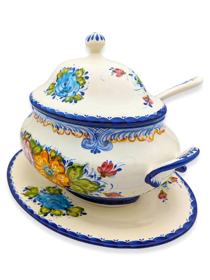 Hand Painted Alcobaça Ceramic Decorative Tureen Floral Design