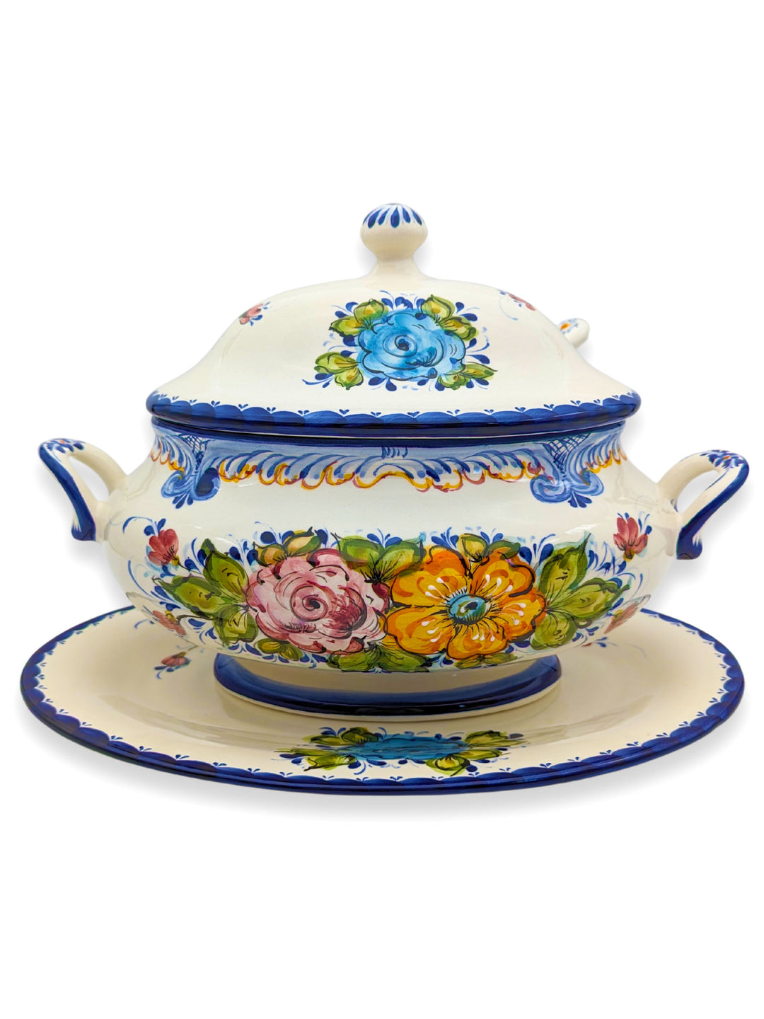 Hand Painted Alcobaça Ceramic Decorative Tureen Floral Design