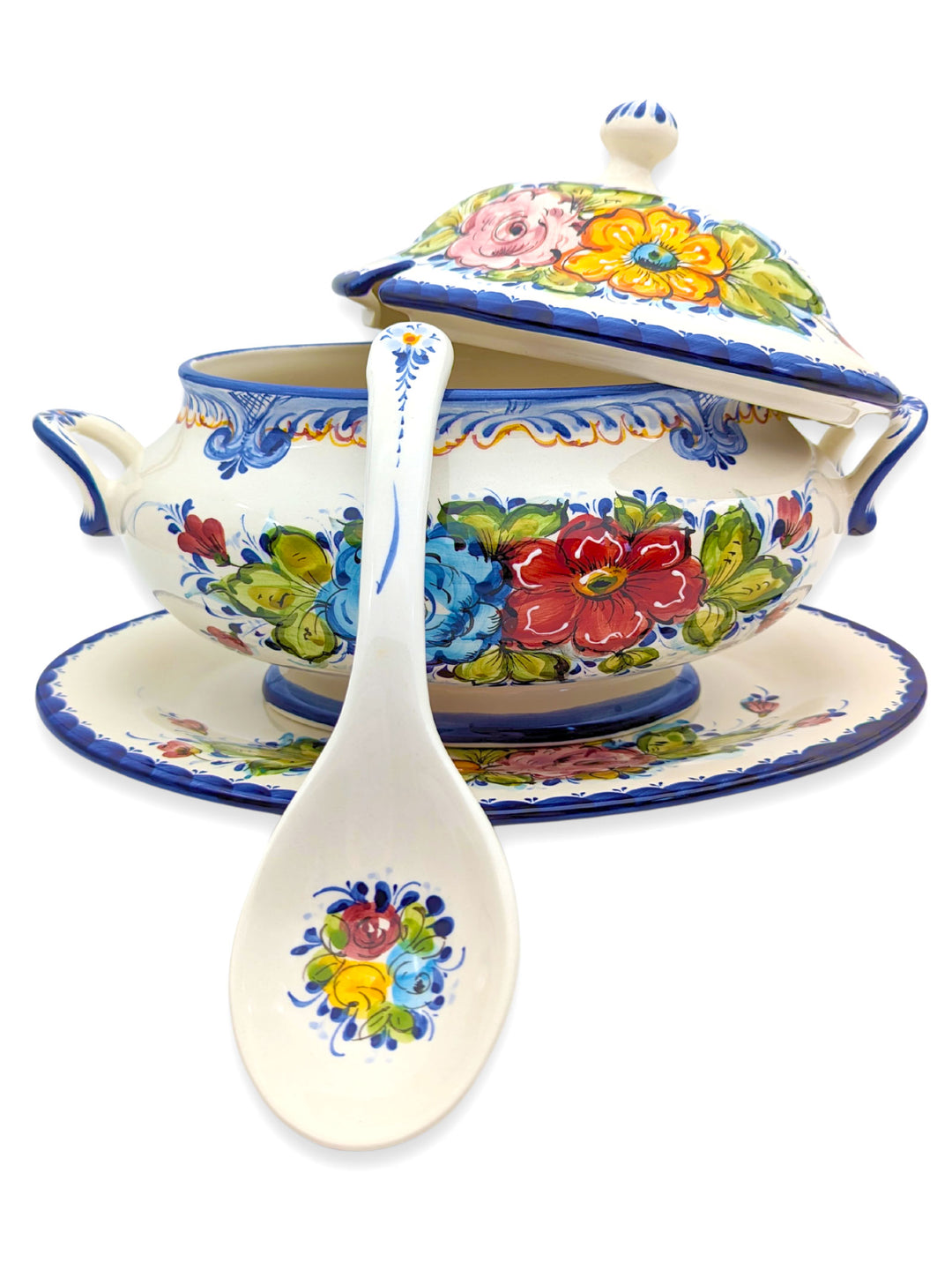 Hand Painted Alcobaça Ceramic Decorative Tureen Floral Design