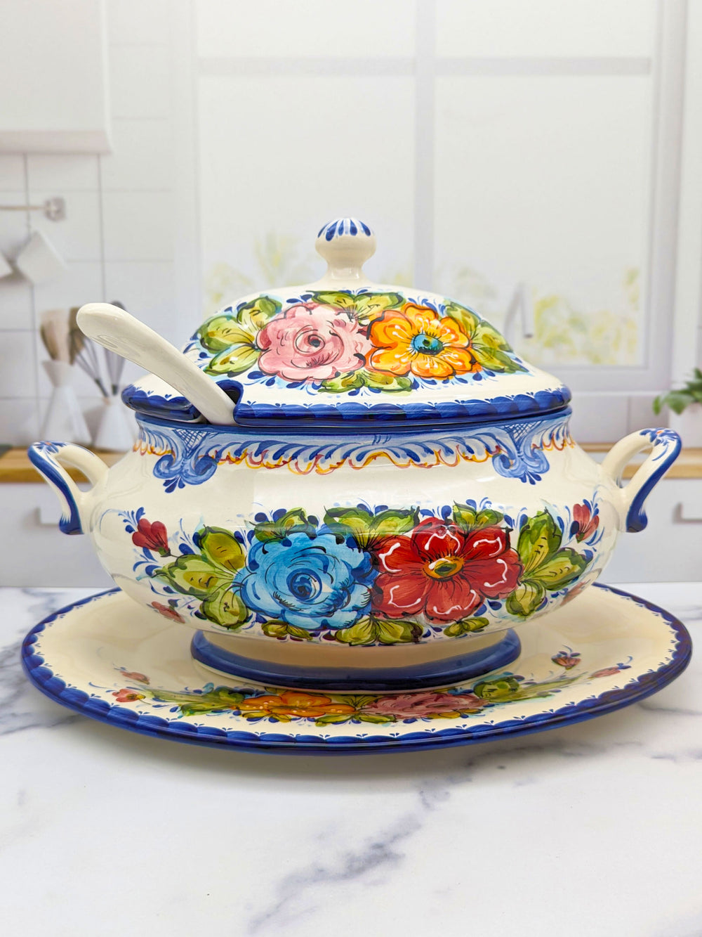 Hand Painted Alcobaça Ceramic Decorative Tureen Floral Design