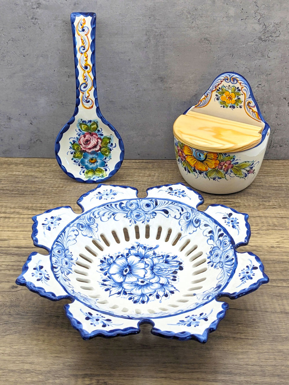 Hand Painted Blue and White Alcobaça Ceramic Decorative Fruit Bowl