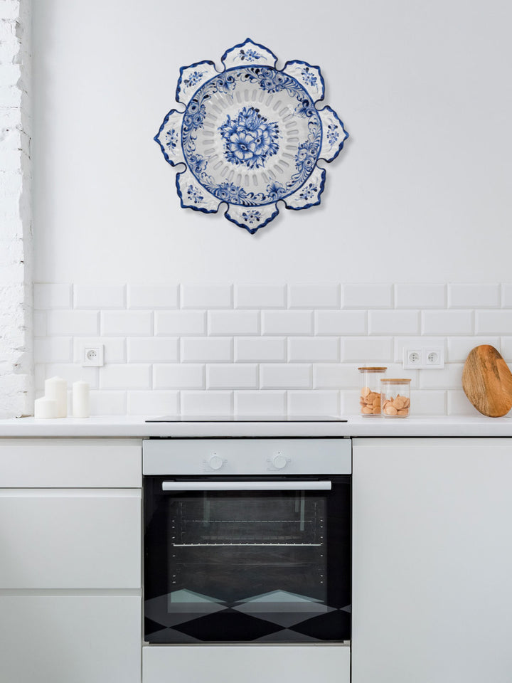 Hand Painted Blue and White Alcobaça Ceramic Decorative Fruit Bowl