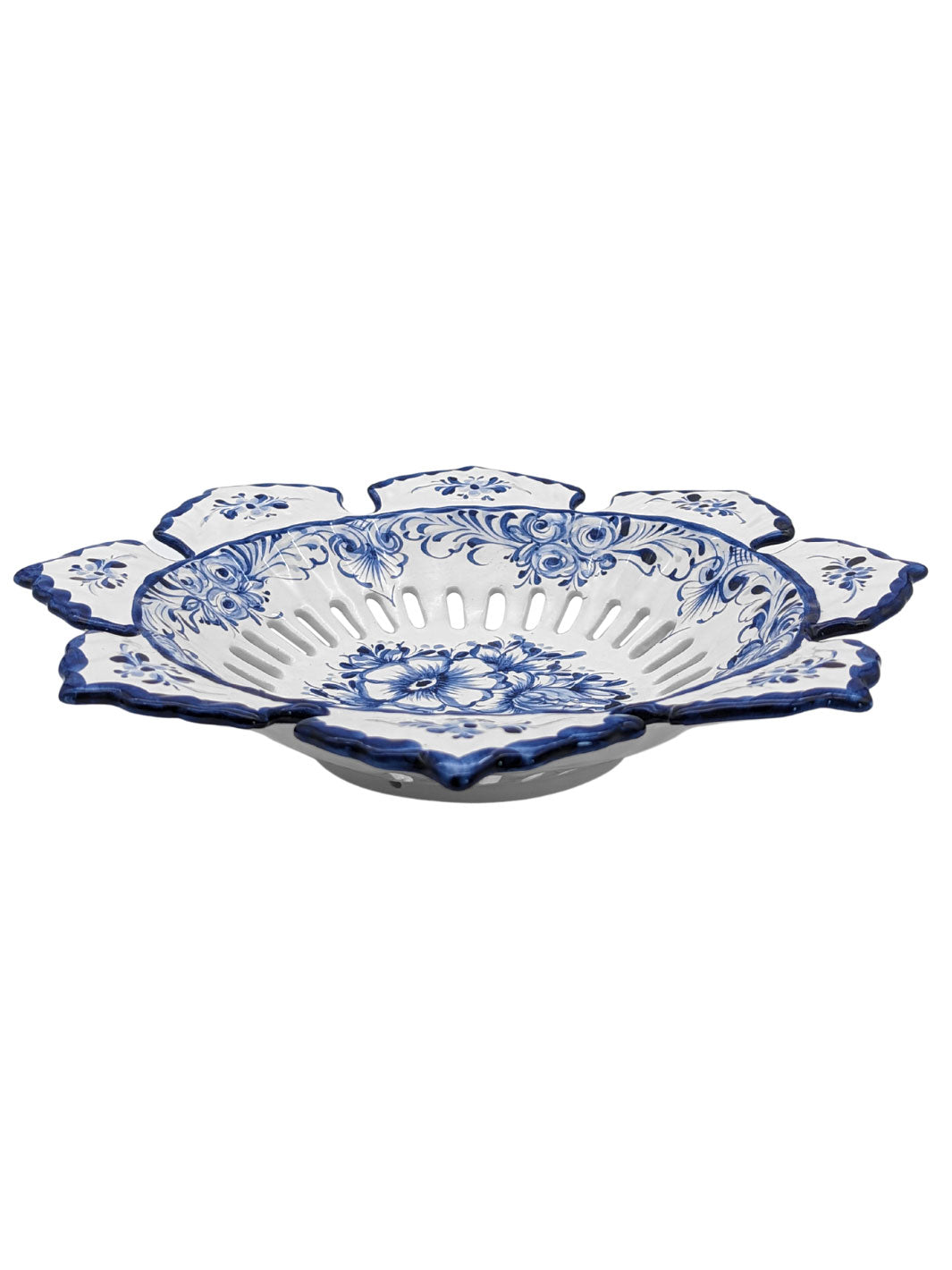 Hand Painted Blue and White Alcobaça Ceramic Decorative Fruit Bowl