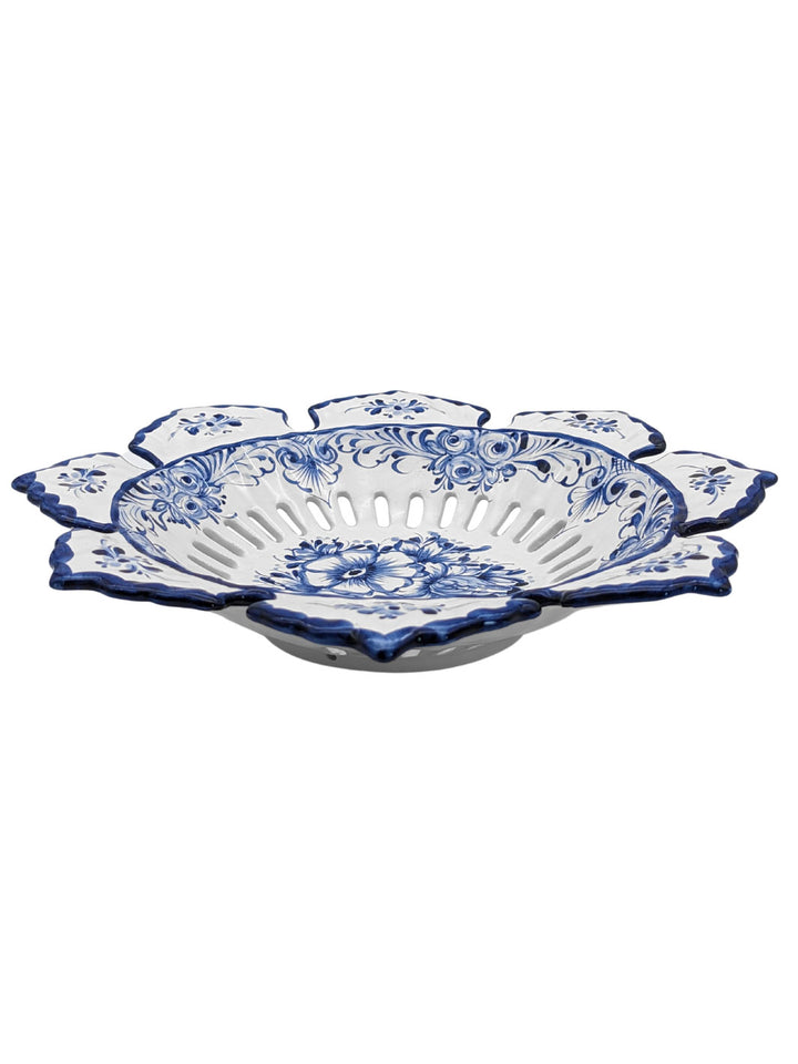 Hand Painted Blue and White Alcobaça Ceramic Decorative Fruit Bowl