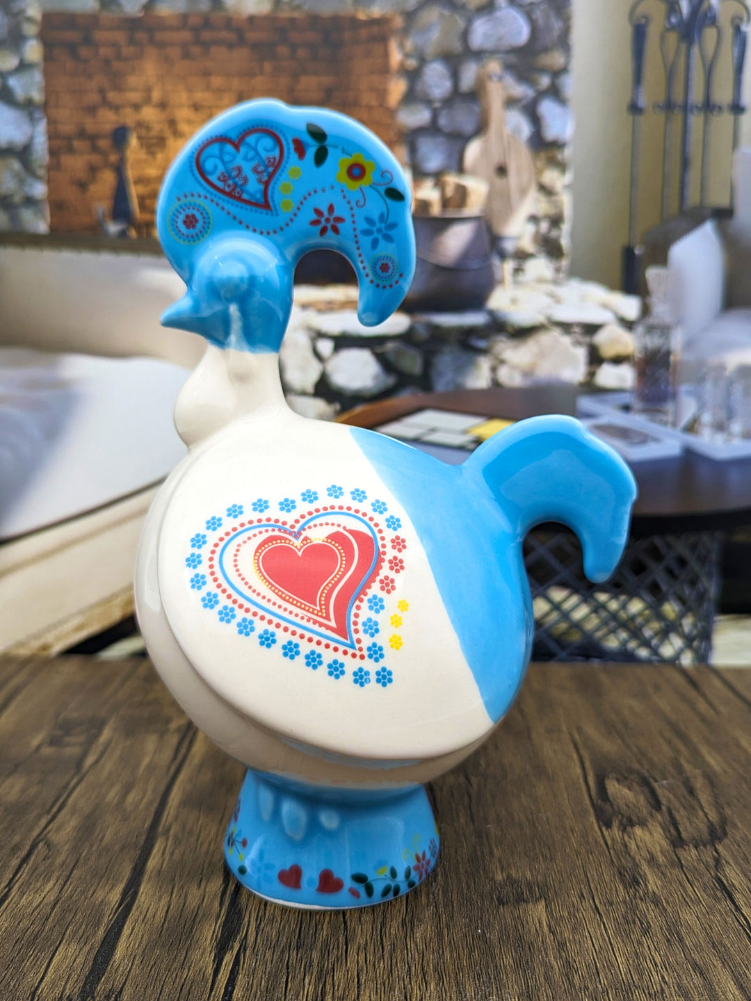 Hand Painted Portuguese Ceramic Rooster Piggy Bank