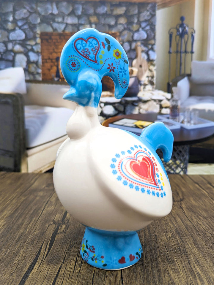 Hand Painted Portuguese Ceramic Rooster Piggy Bank
