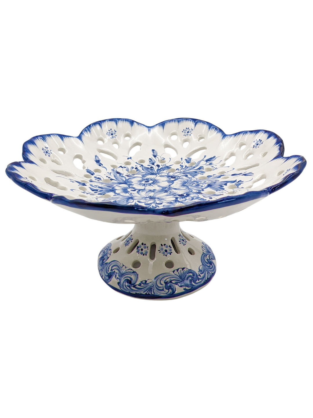 Hand Painted Portuguese Pottery Alcobaça Ceramic Footed Fruit Bowl