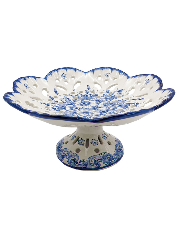 Hand Painted Portuguese Pottery Alcobaça Ceramic Footed Fruit Bowl