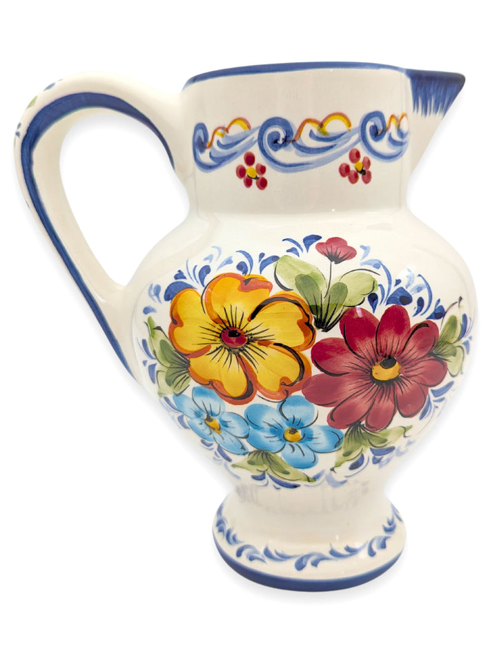 Hand Painted Portuguese Pottery Ceramic Flower Pitcher Vase