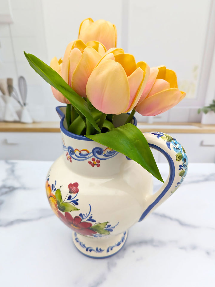 Hand Painted Portuguese Pottery Ceramic Flower Pitcher Vase