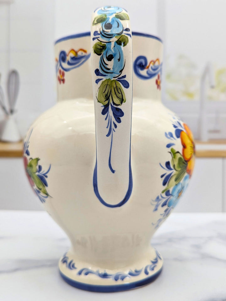 Hand Painted Portuguese Pottery Ceramic Flower Pitcher Vase