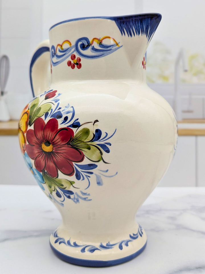 Hand Painted Portuguese Pottery Ceramic Flower Pitcher Vase