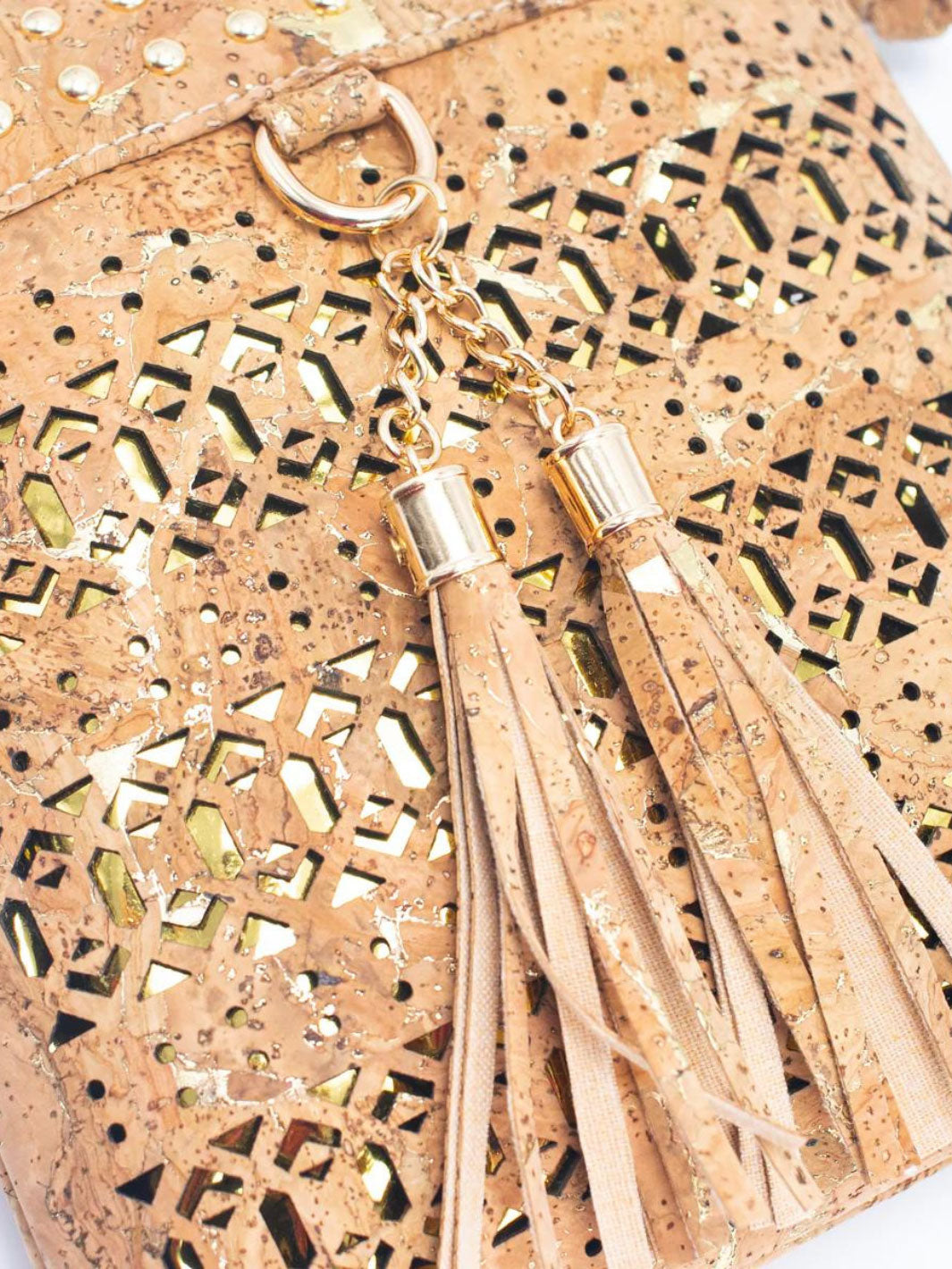 Handmade Natural Cork with Golden Accents - Women's Cork Crossbody Bag