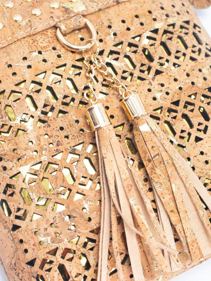 Handmade Natural Cork with Golden Accents - Women's Cork Crossbody Bag