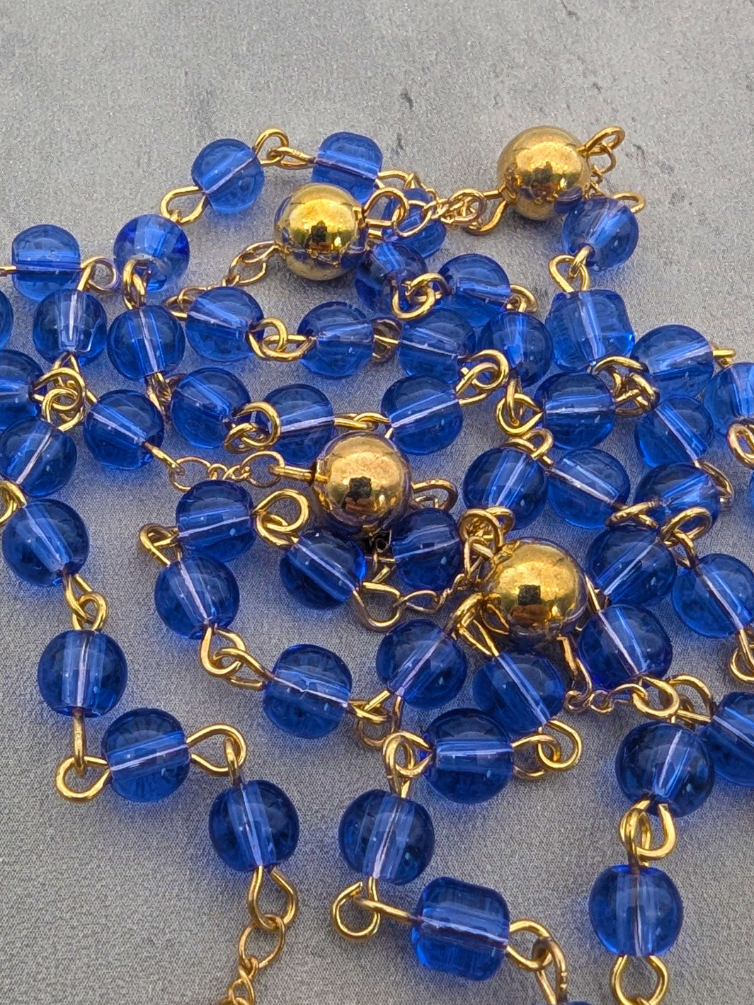 Handmade Shrine of Fatima Official Rosary with Blue Glass Beads