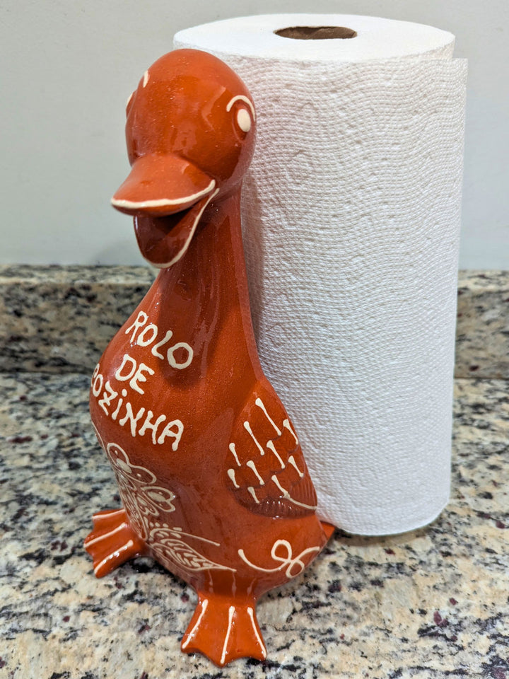Handmade and Hand-Painted Portuguese Pottery Paper Towel Duck