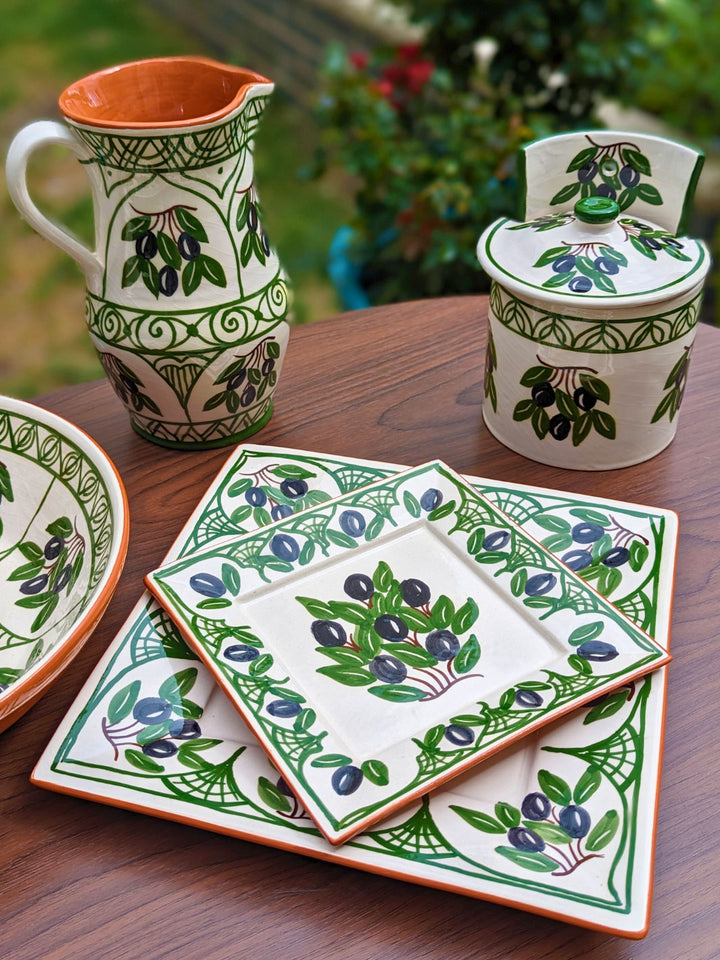 Olives Collection - Handcrafted Portuguese Pottery Clay Square Platters - Set of 2