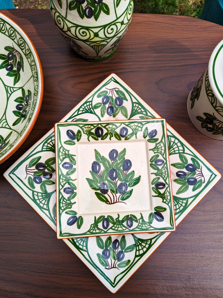 Olives Collection - Handcrafted Portuguese Pottery Clay Square Platters - Set of 2