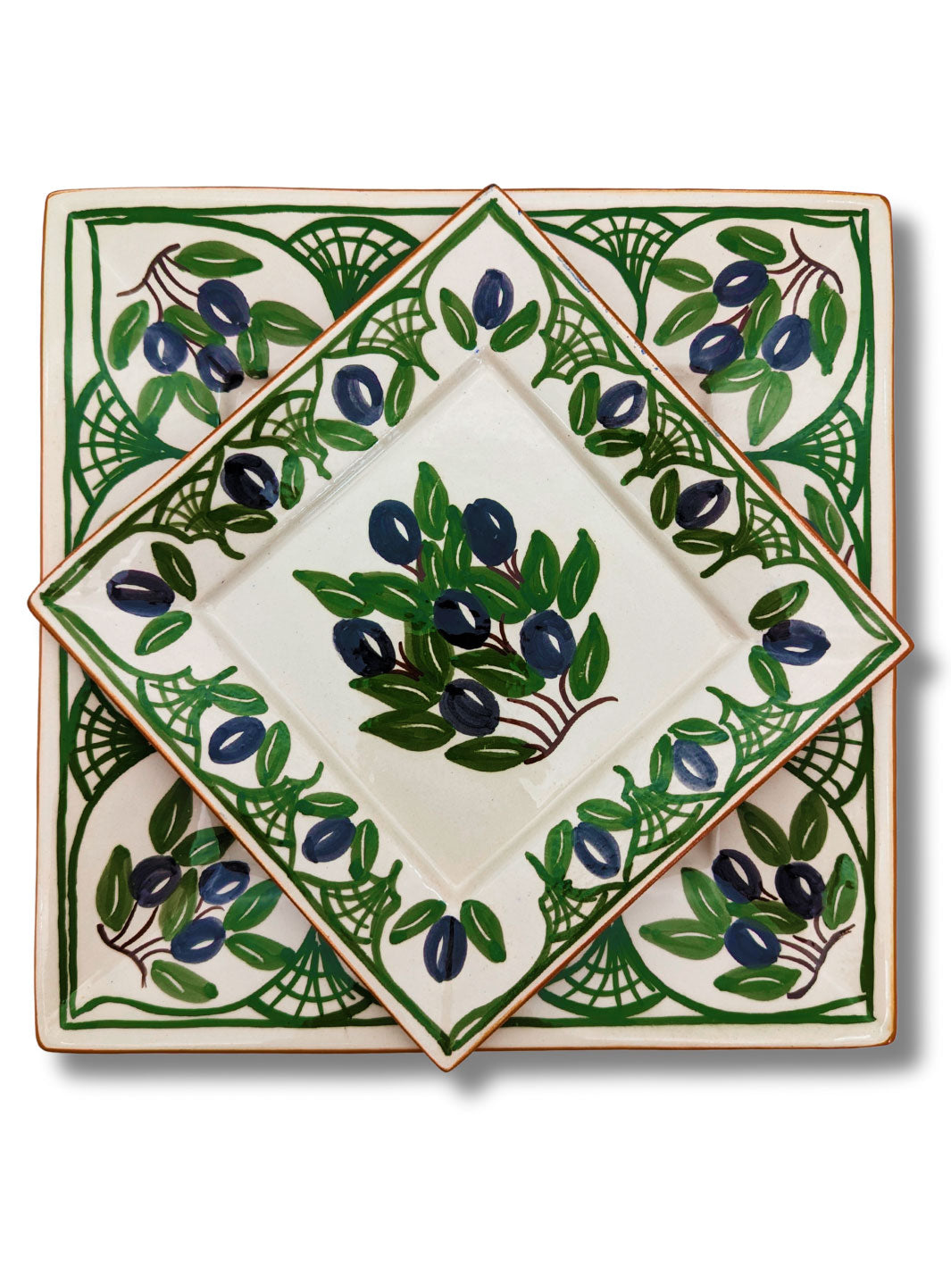 Olives Collection - Handcrafted Portuguese Pottery Clay Square Platters - Set of 2