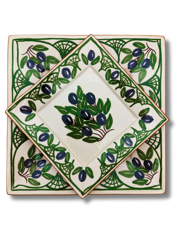 Olives Collection - Handcrafted Portuguese Pottery Clay Square Platters - Set of 2
