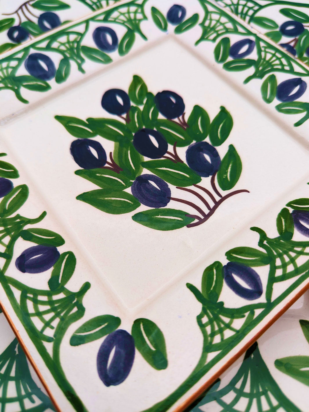 Olives Collection - Handcrafted Portuguese Pottery Clay Square Platters - Set of 2