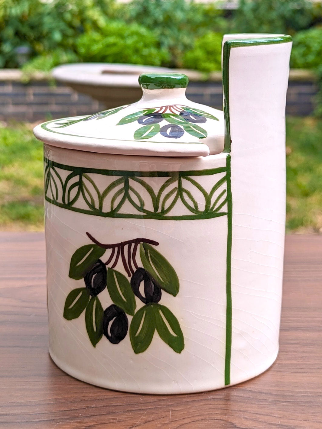 Olives Collection - Handcrafted Portuguese Pottery Salt Cellar with Lid
