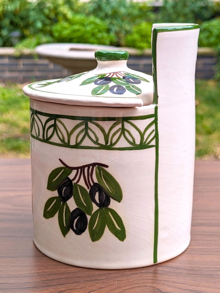 Olives Collection - Handcrafted Portuguese Pottery Salt Cellar with Lid