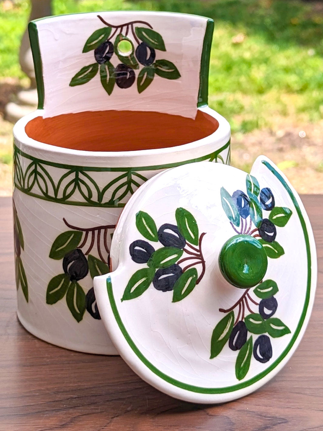 Olives Collection - Handcrafted Portuguese Pottery Salt Cellar with Lid