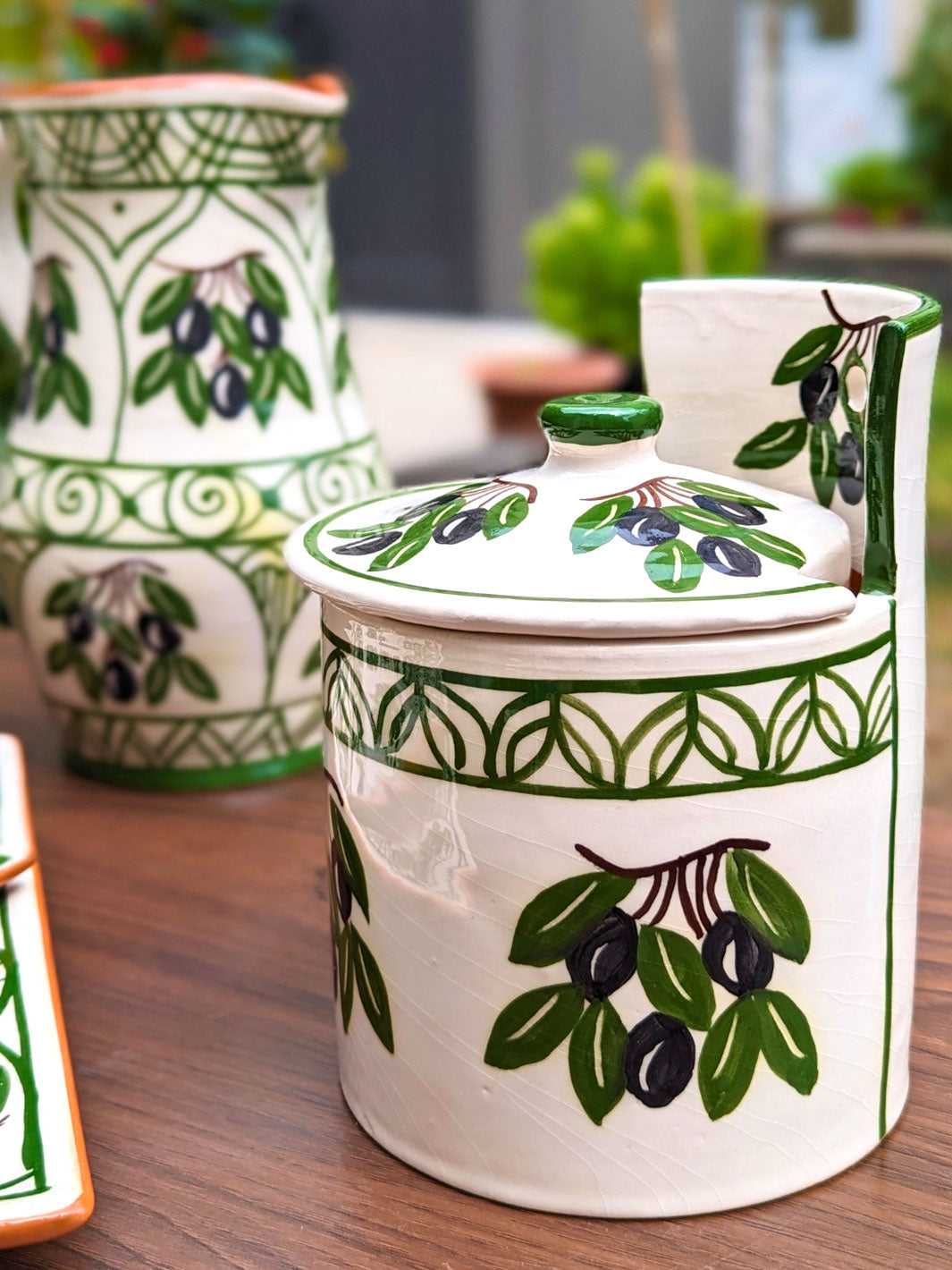 Olives Collection - Handcrafted Portuguese Pottery Salt Cellar with Lid