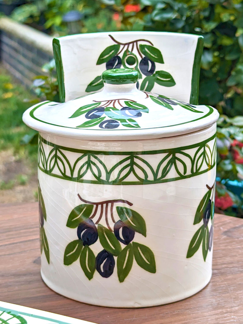 Olives Collection - Handcrafted Portuguese Pottery Salt Cellar with Lid
