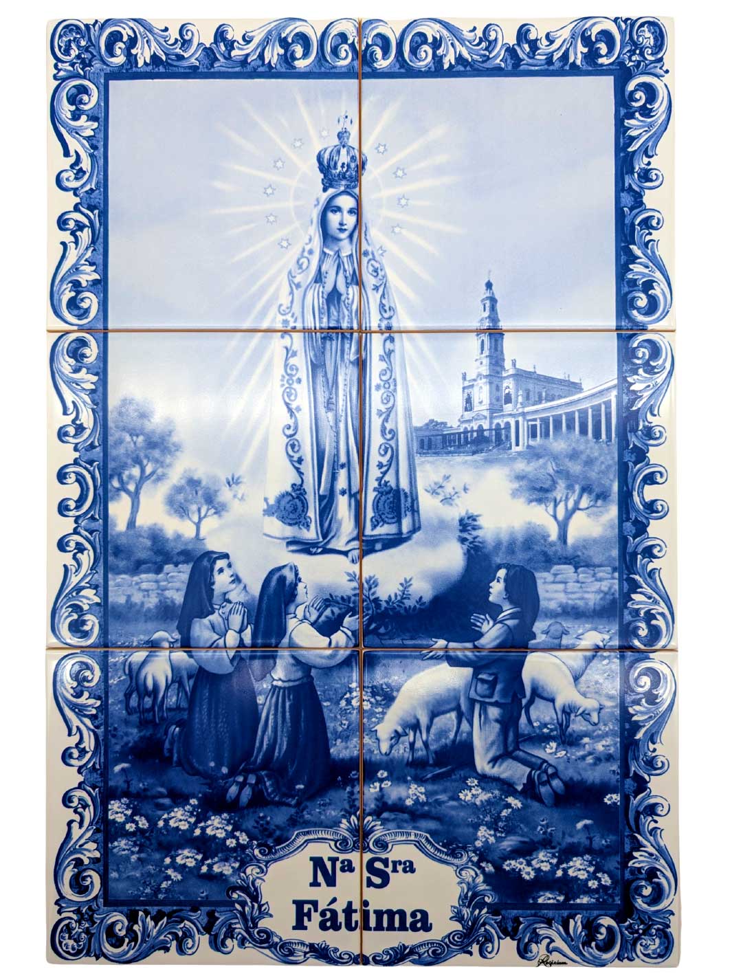 Our Lady of Fatima Ceramic Tile Wall Panel – 6 Portuguese Tiles Mural