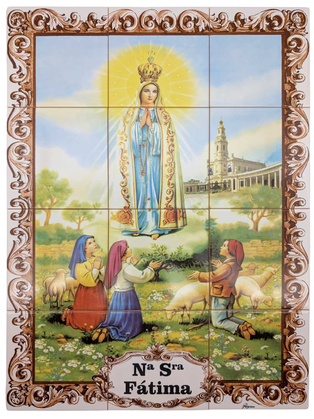 Our Lady of Fatima Ceramic Tile Wall Panel – 12 Portuguese Tiles Mural