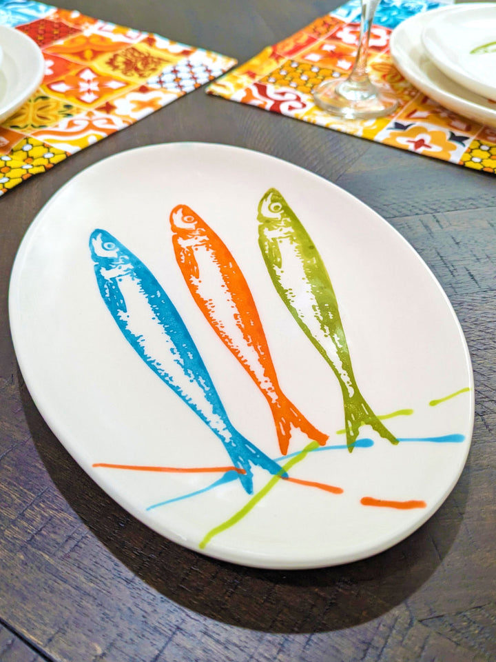 POP Sardines Portuguese Pottery Ceramic Oval Platter - Set of 2