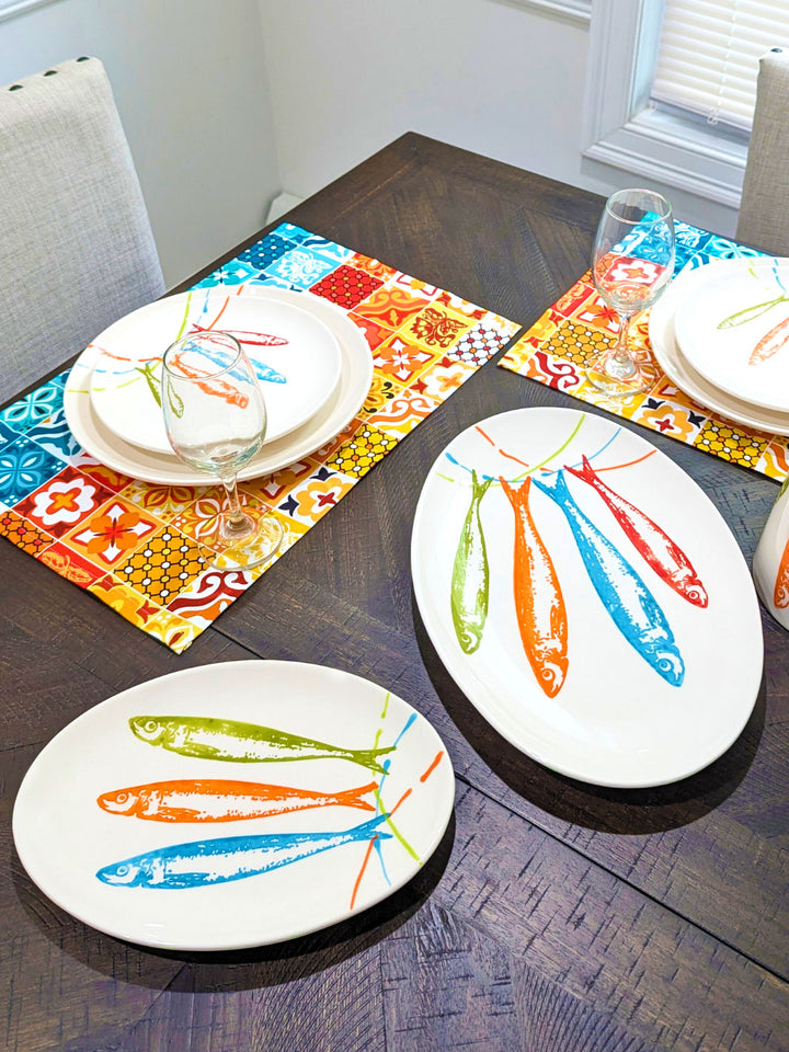 POP Sardines Portuguese Pottery Ceramic Oval Platter - Set of 2