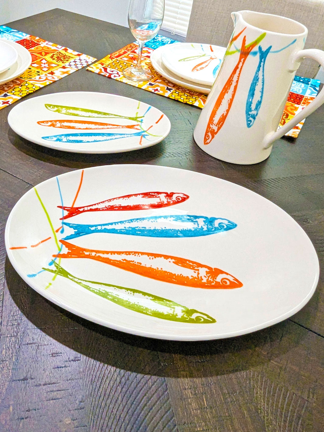 POP Sardines Portuguese Pottery Ceramic Oval Platter - Set of 2