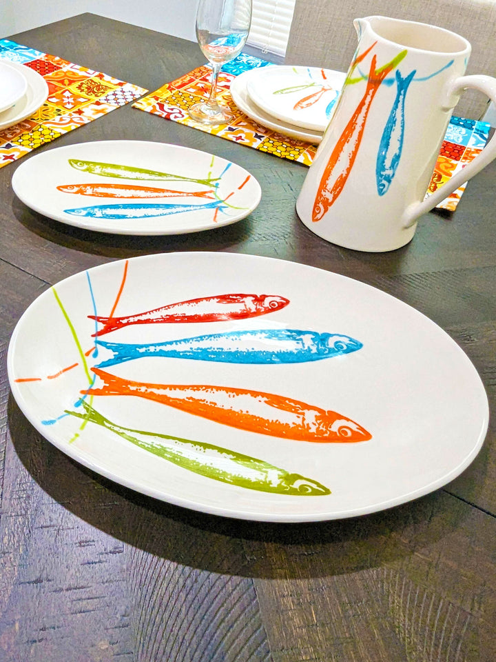 POP Sardines Portuguese Pottery Ceramic Oval Platter - Set of 2