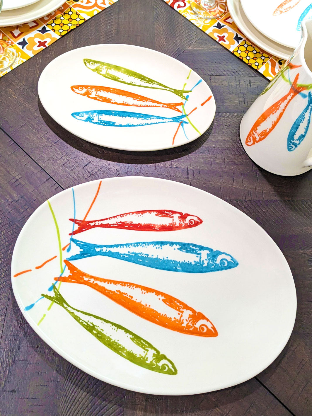 POP Sardines Portuguese Pottery Ceramic Oval Platter - Set of 2