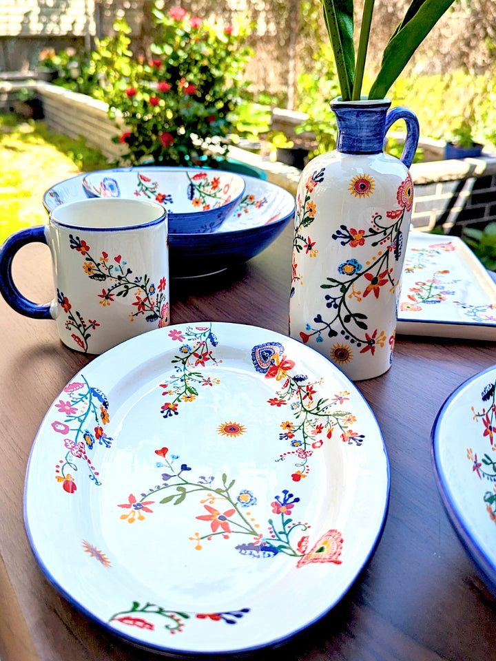 Portuguese Pottery Alcobaça Ceramic Coffee Mug Floral - Set of 2