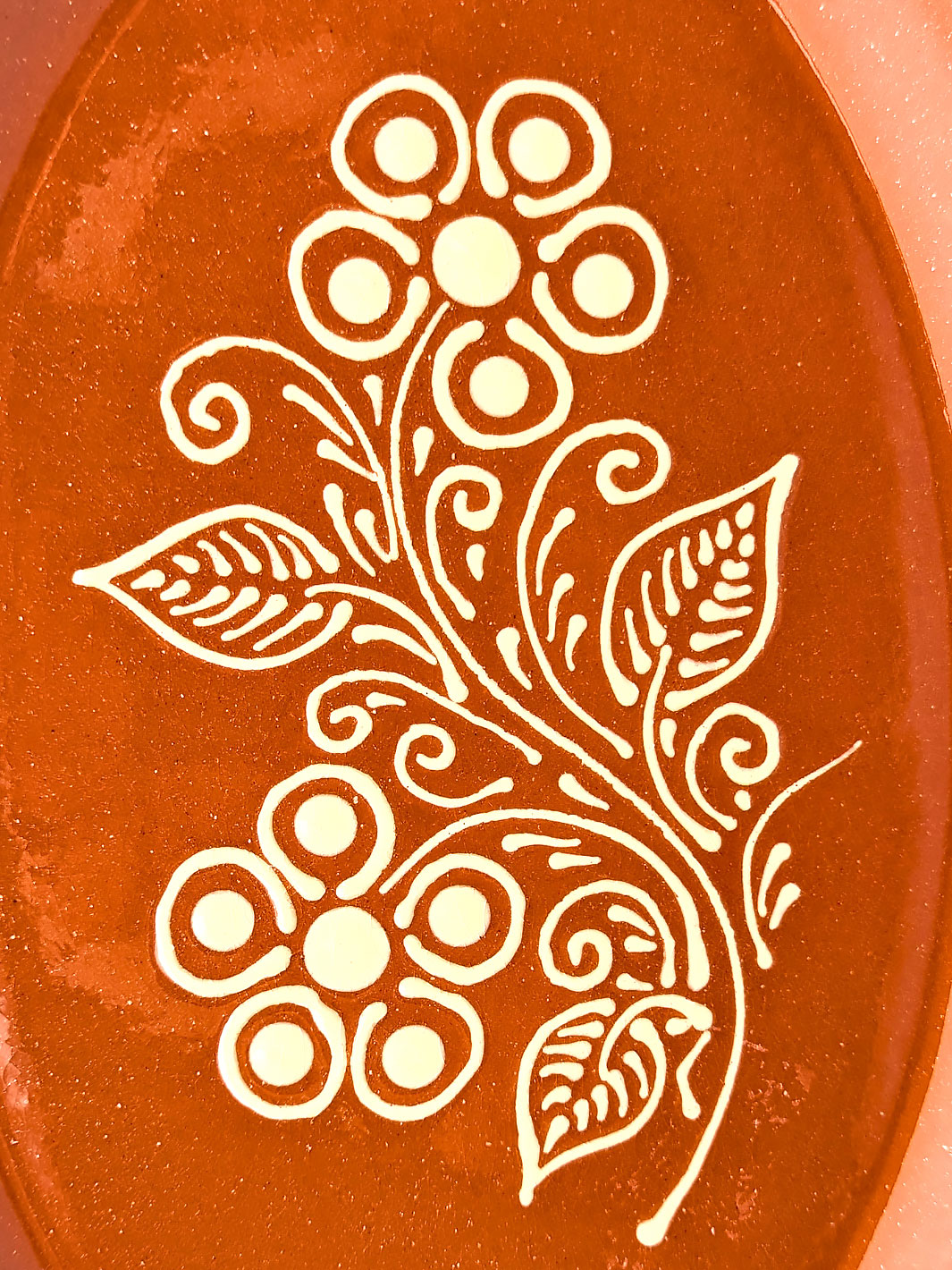 Portuguese Pottery Terracotta Glazed Clay Large Oval Serving Platter