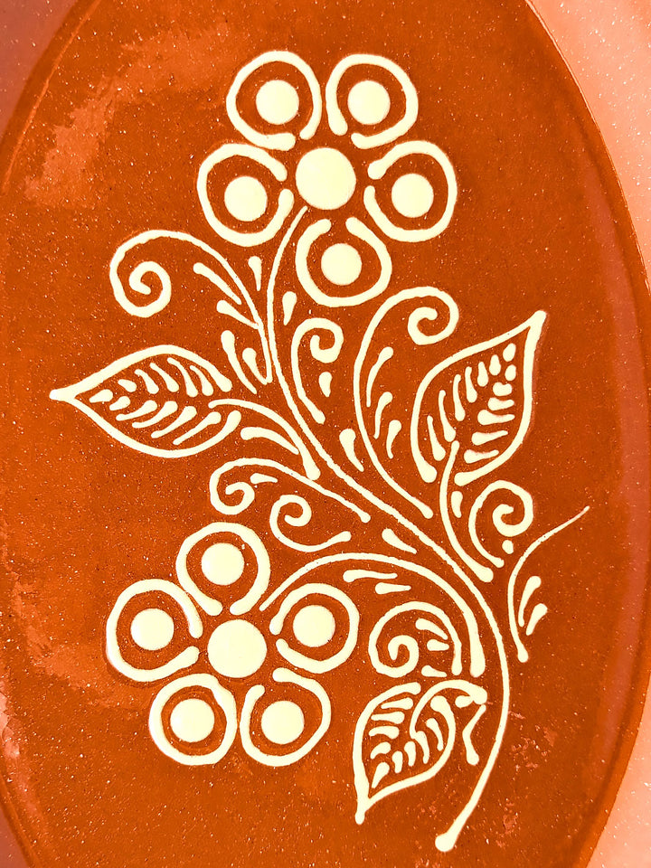 Portuguese Pottery Terracotta Glazed Clay Large Oval Serving Platter