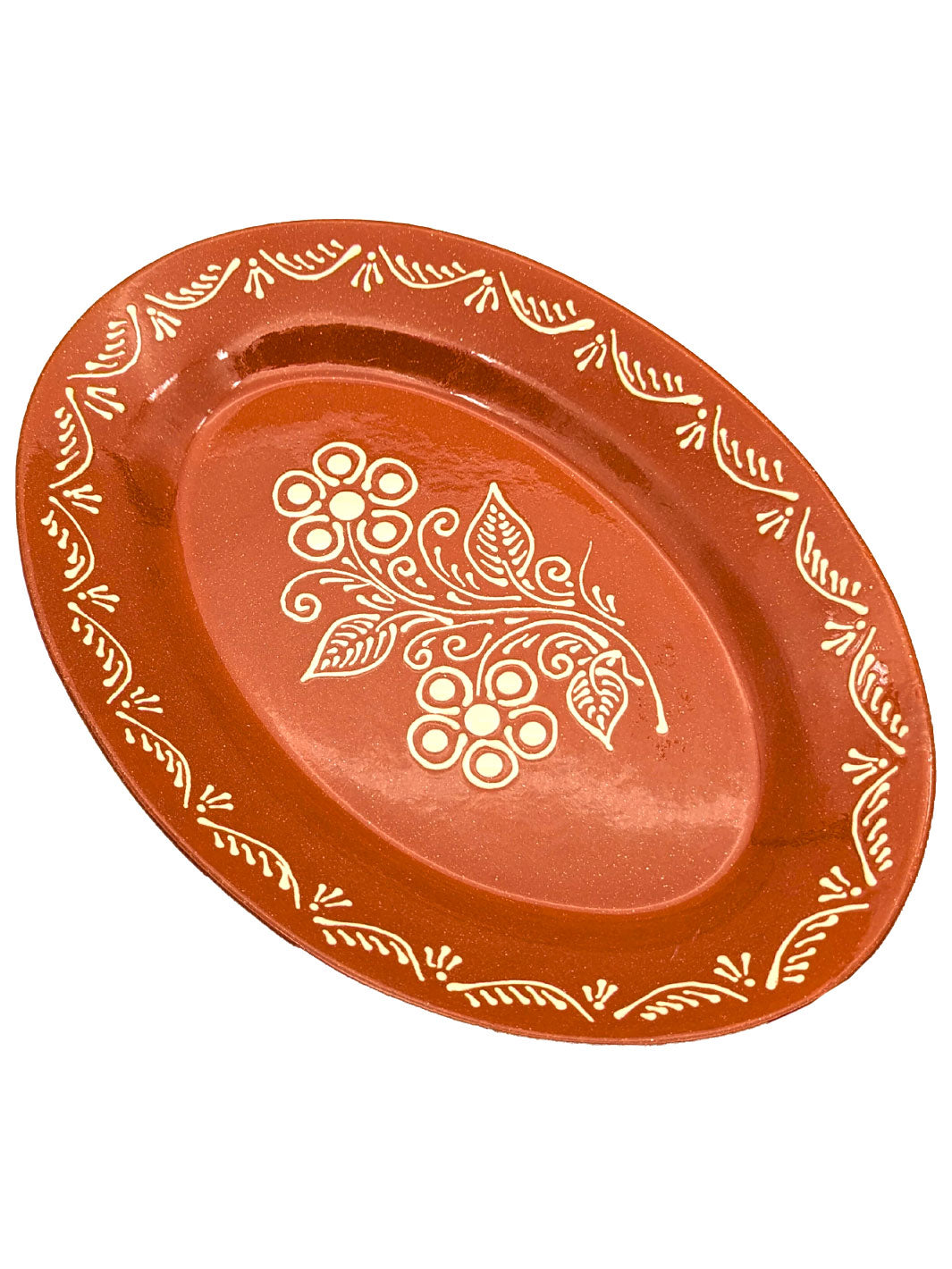 Portuguese Pottery Terracotta Glazed Clay Large Oval Serving Platter