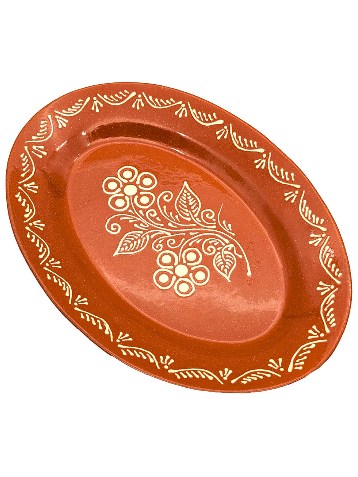 Portuguese Pottery Terracotta Glazed Clay Large Oval Serving Platter