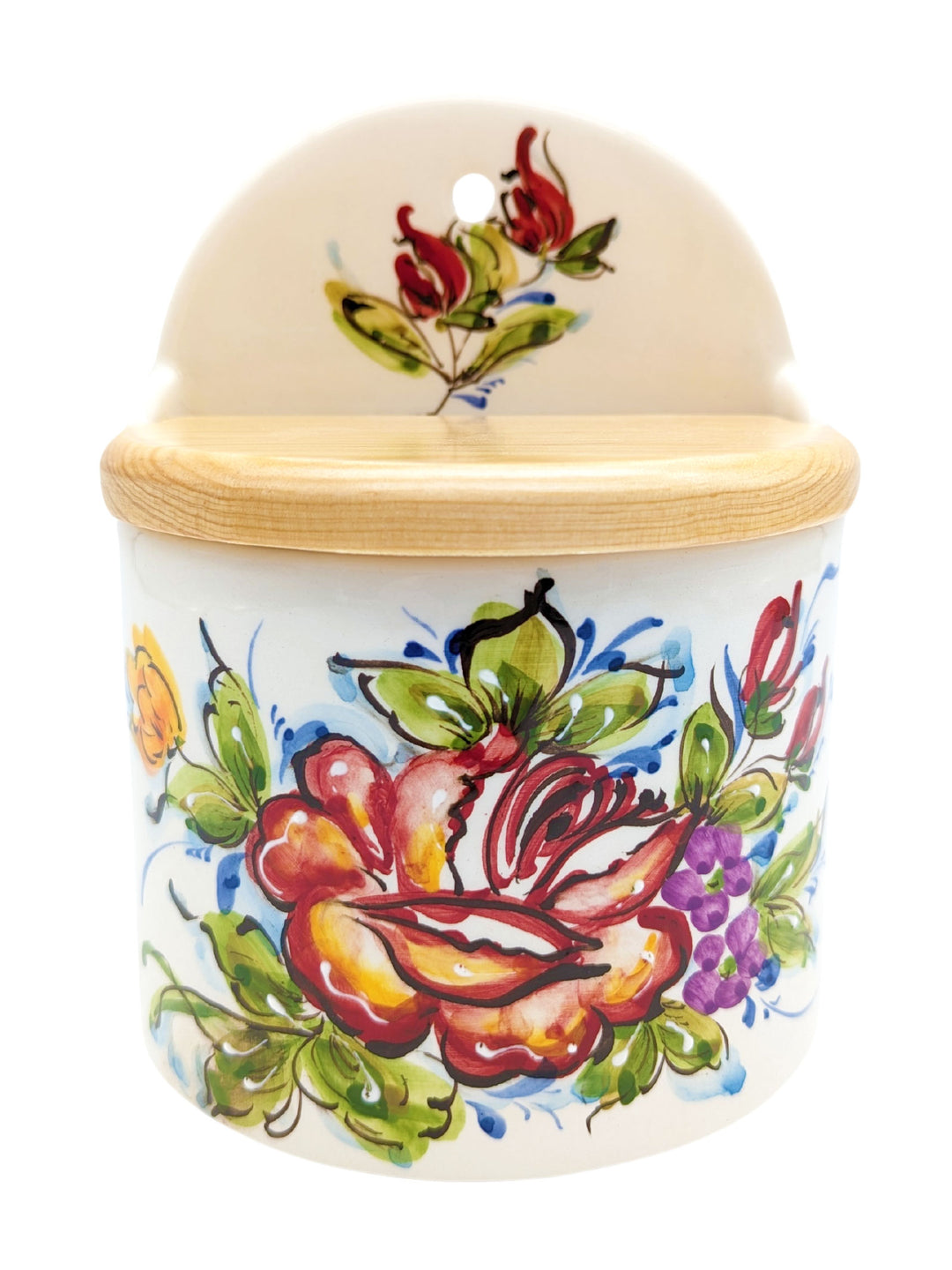Portuguese Pottery Alcobaça Ceramic Hand-Painted Salt Holder with Lid