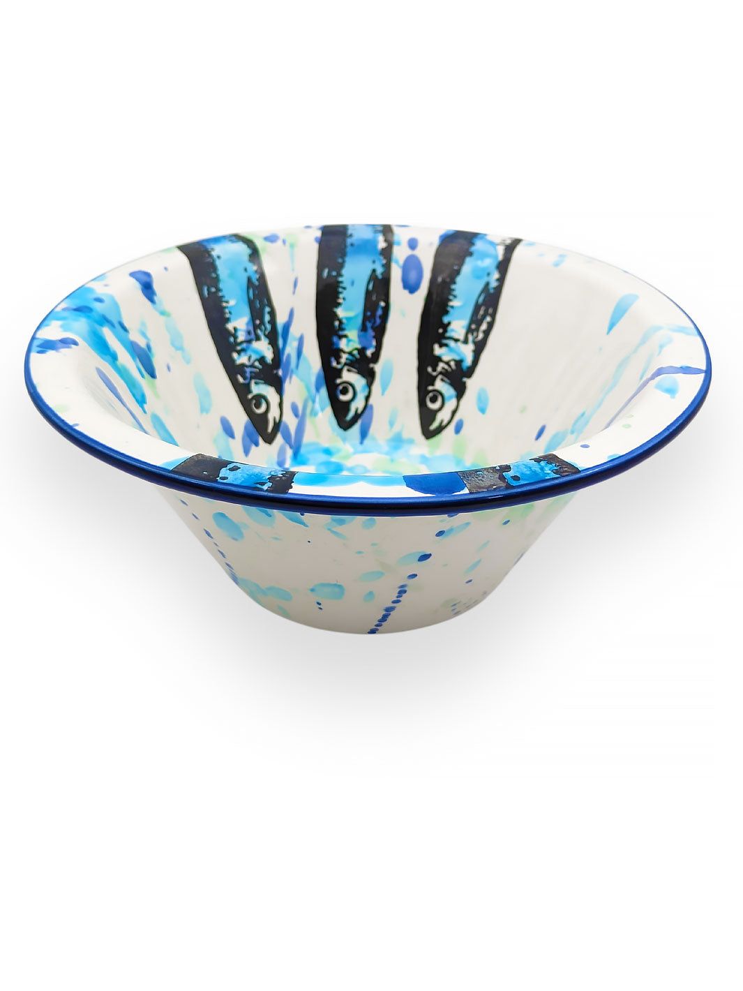 Portuguese Pottery Ceramic Large Salad Bowl - Splash Sardines