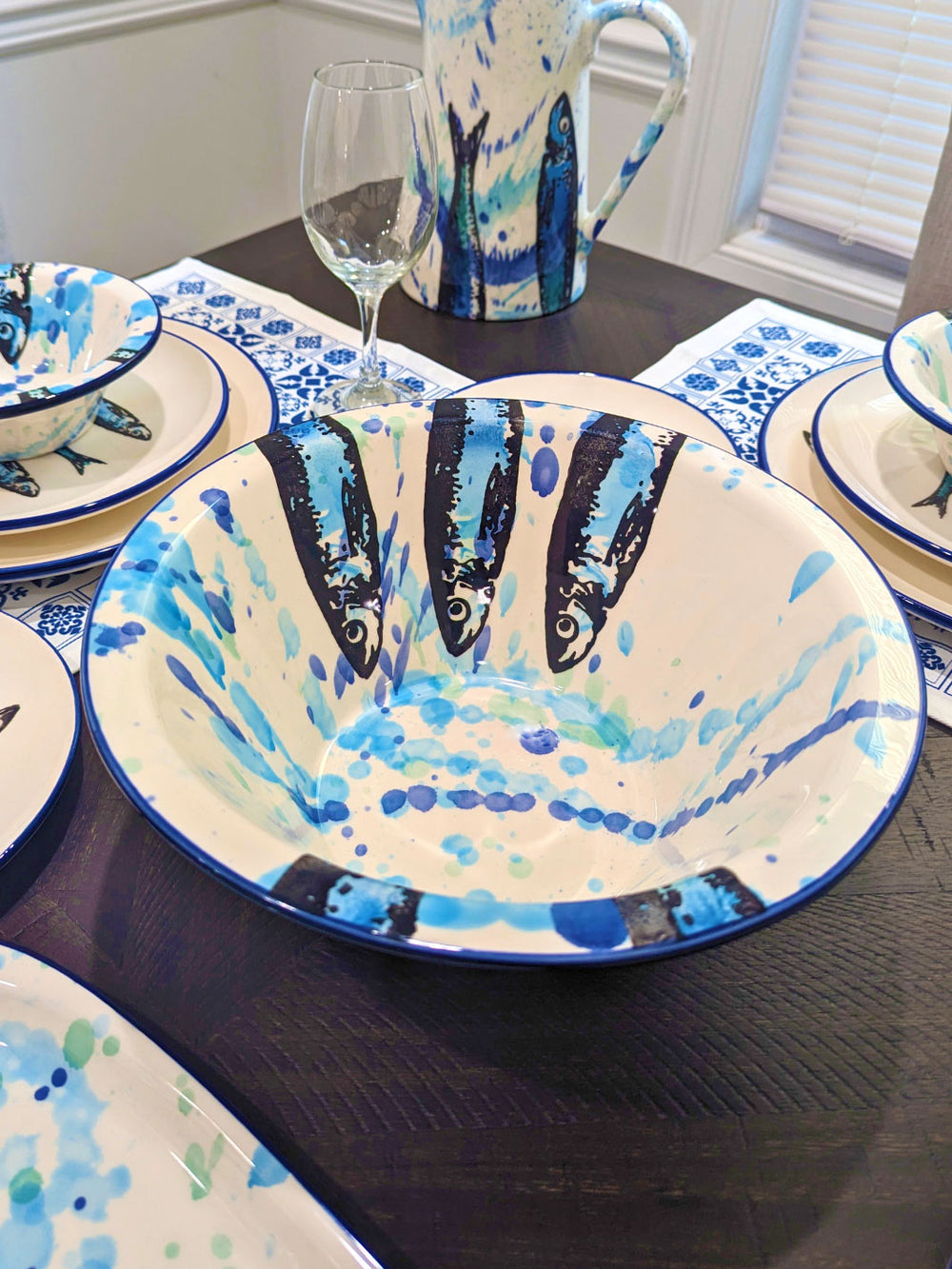 Portuguese Pottery Ceramic Large Salad Bowl - Splash Sardines