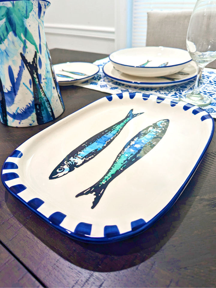 Portuguese Pottery Ceramic Oval Serving Platter - Sardines