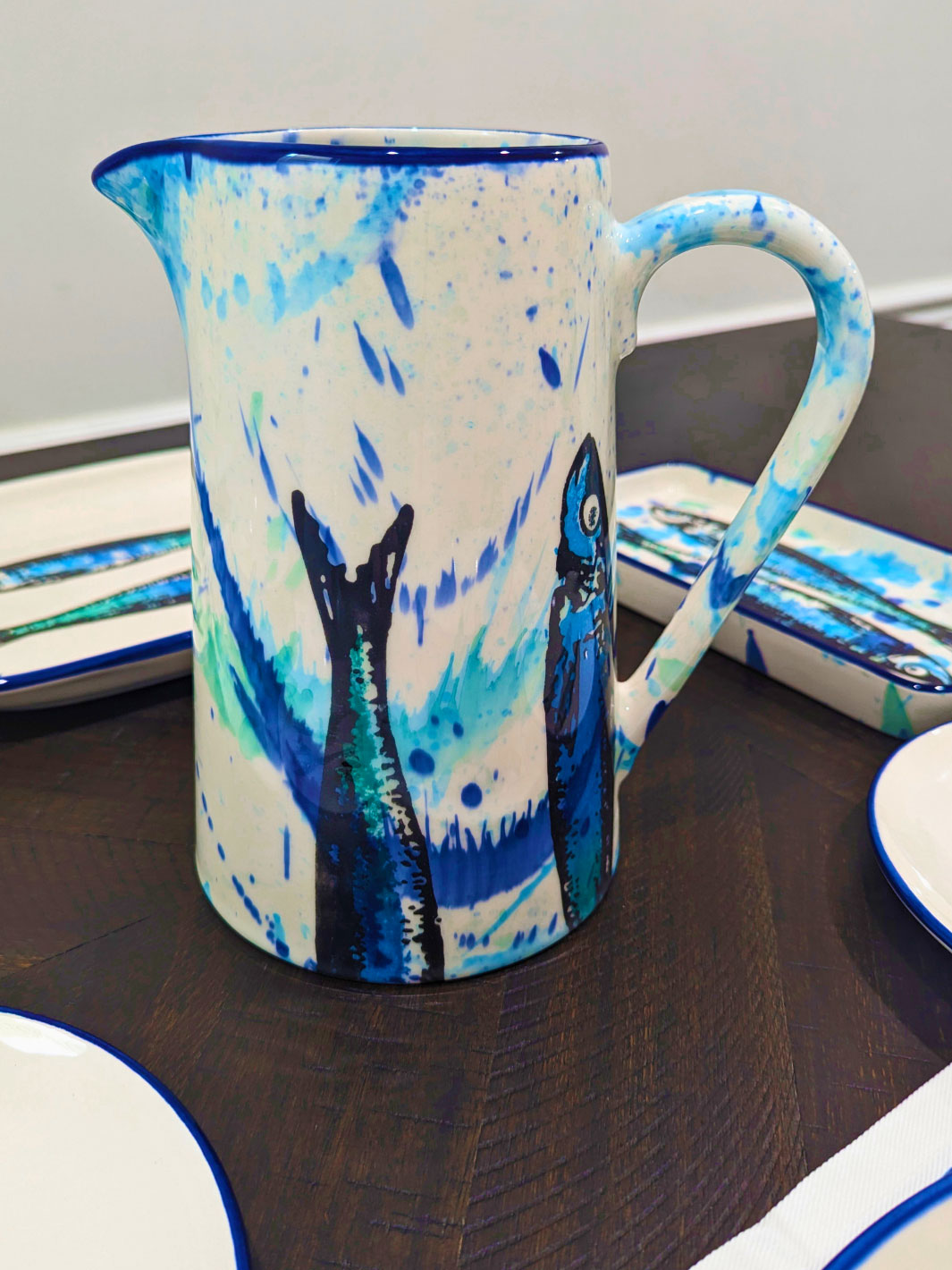 Portuguese Pottery Ceramic Pitcher - Splash Sardines