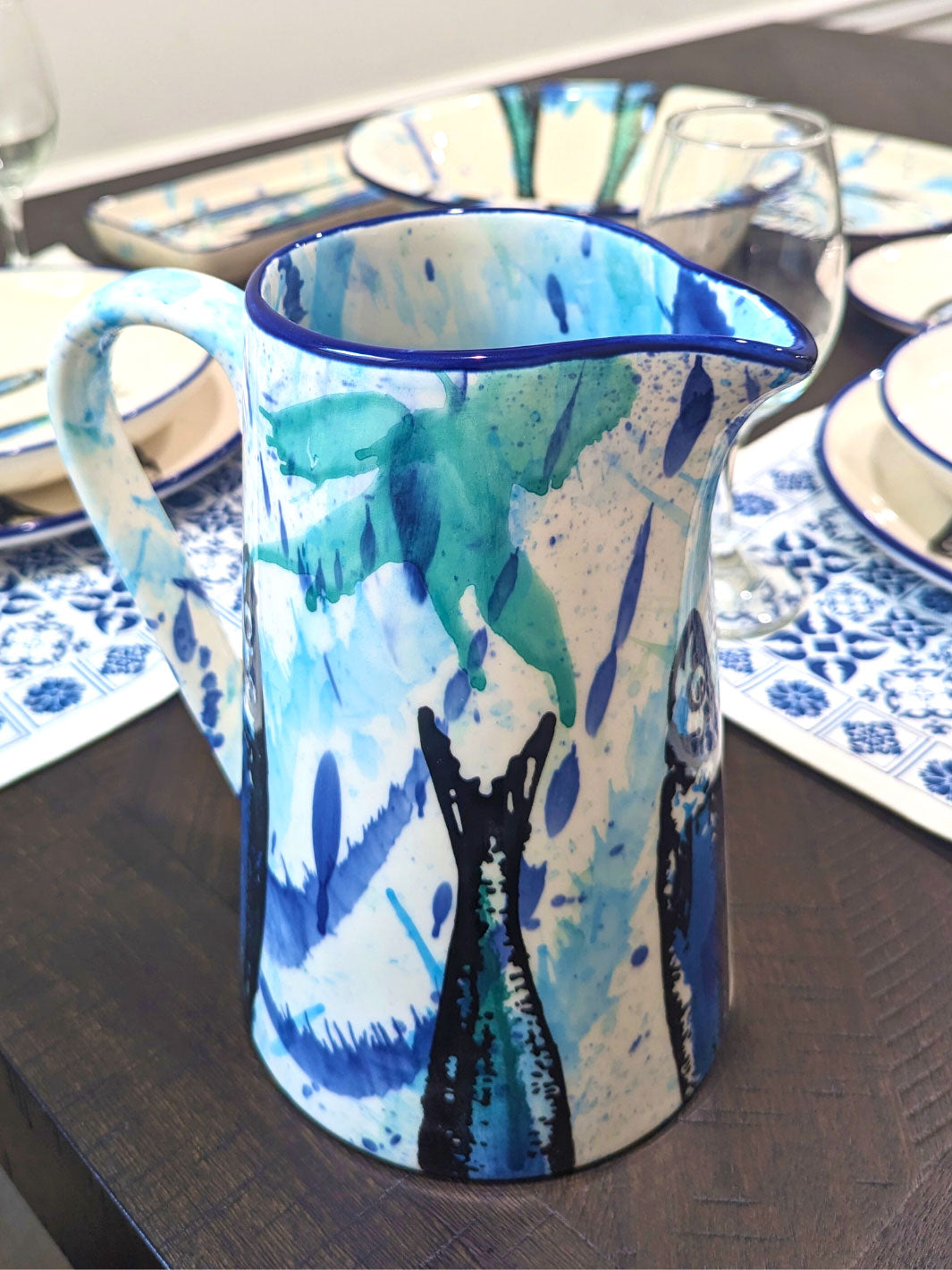 Portuguese Pottery Ceramic Pitcher - Splash Sardines